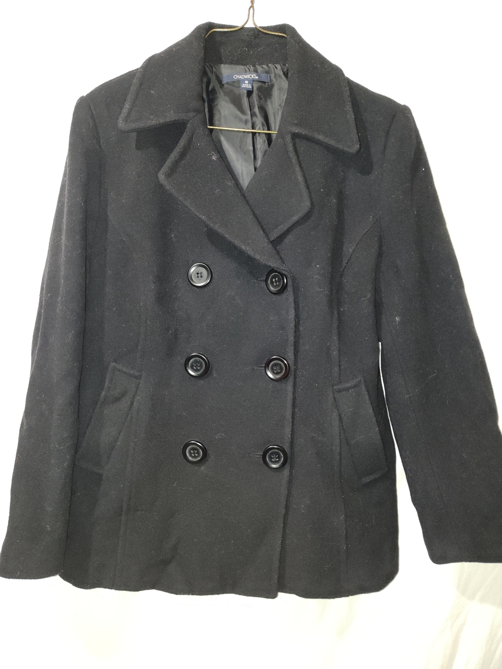 Chadwicks Black Double-Breasted Wool Pea Coat